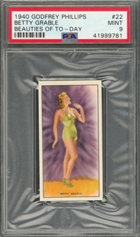 1940 Godfrey Phillips, Ltd. "Beauties of To-Day - Second Series" Complete Set (36) –  Featuring #22 Betty Grable Graded PSA MINT 9